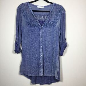 Western soft button up dark & light blue shirt embroidery front and back size S